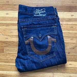 TRUE RELIGION men’s jeans with leather detail sz 33